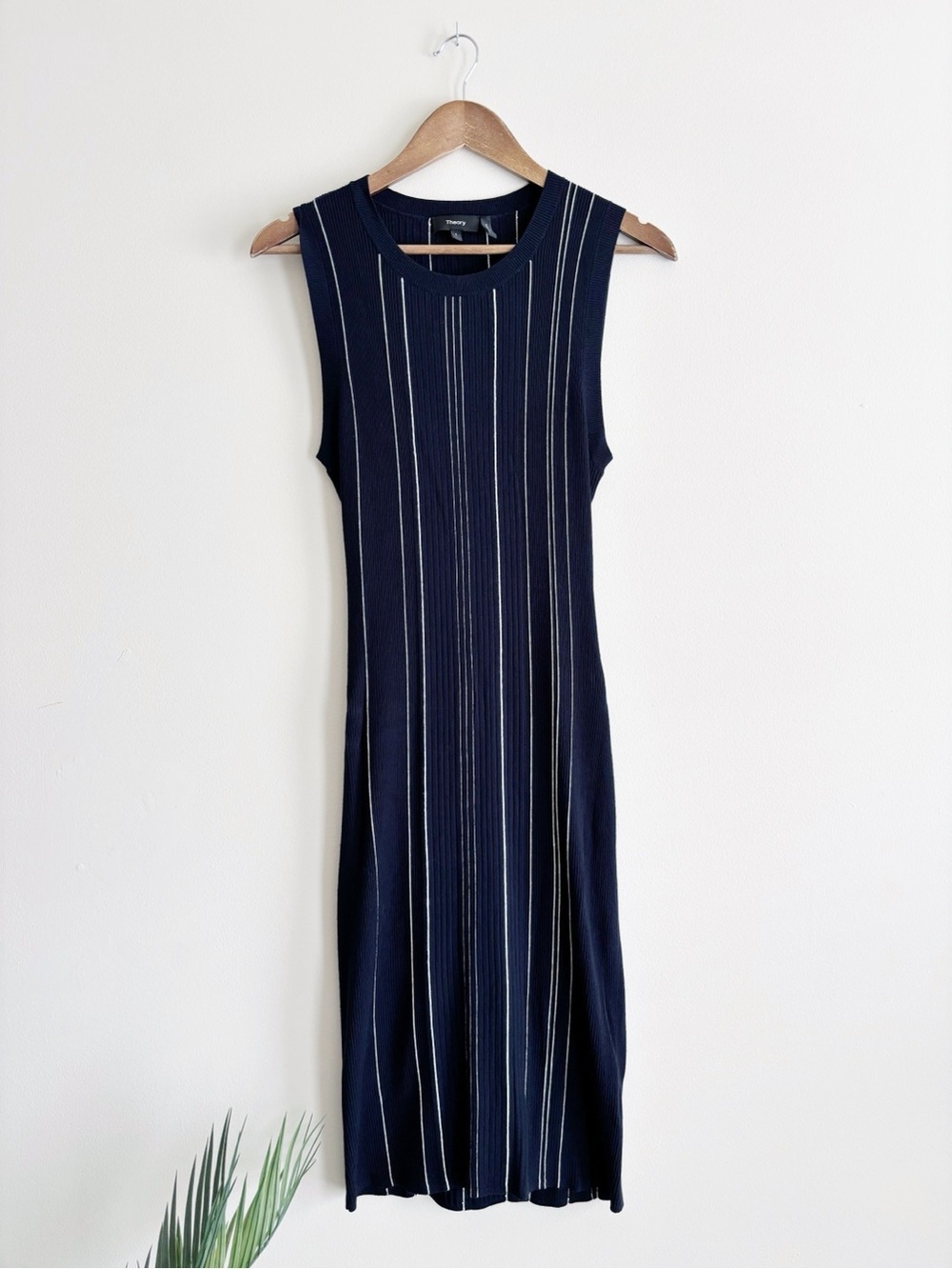 Theory Navy Blue Striped Hankson Ribbed Bodycon Dress Large